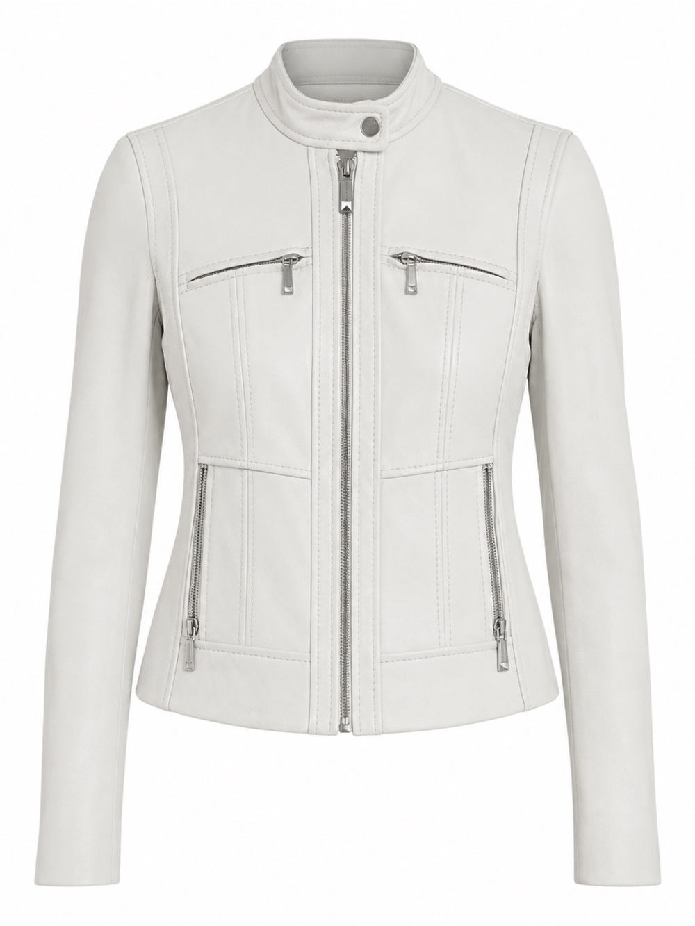 Michael Kors White Leather Moto Jacket with Zip Pockets